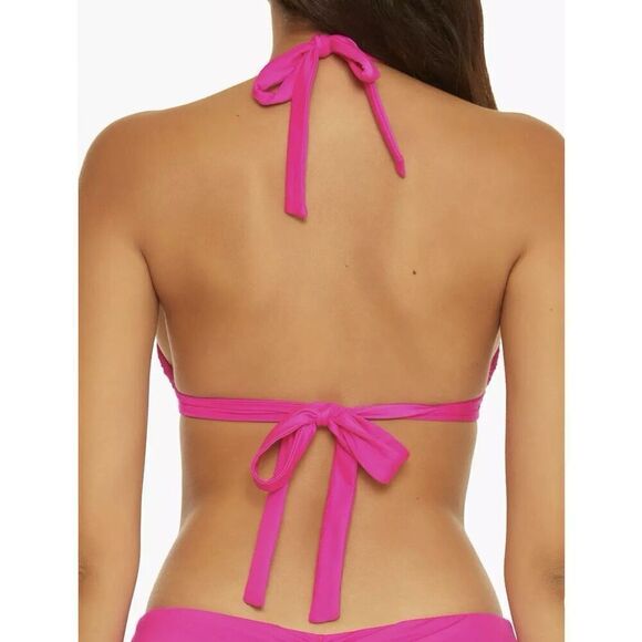 Becca Women's Pink Santorini Halter Allover Shirred Bikini Top Size S - Picture 2 of 4